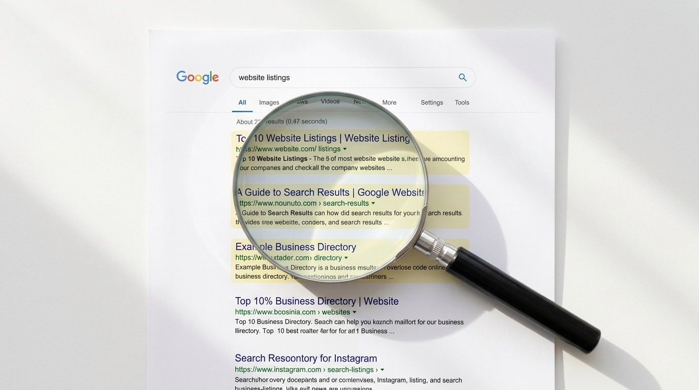 Google-Suchergebnisse zeigen lokale Website-Treffer prominent, während Instagram-Profile kaum erscheinen