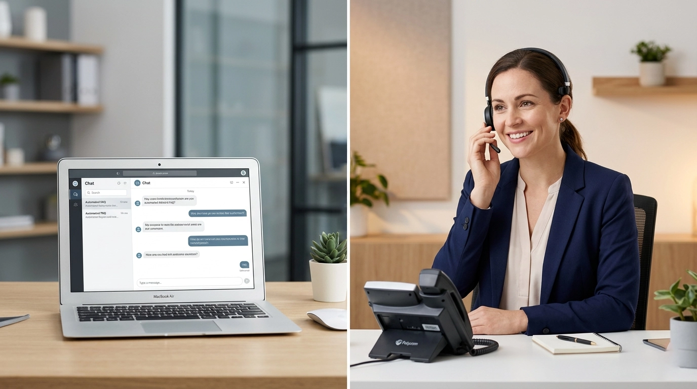 Aufgabenteilung zwischen KI-Chatbot und menschlichem Kundenservice auf einer Website