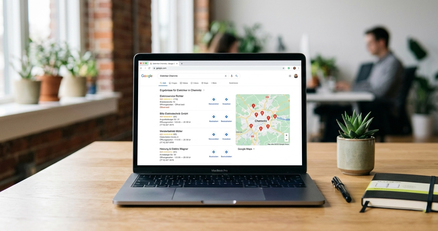 Google-Suchergebnisse mit lokalen Treffern für Handwerker und Dienstleister