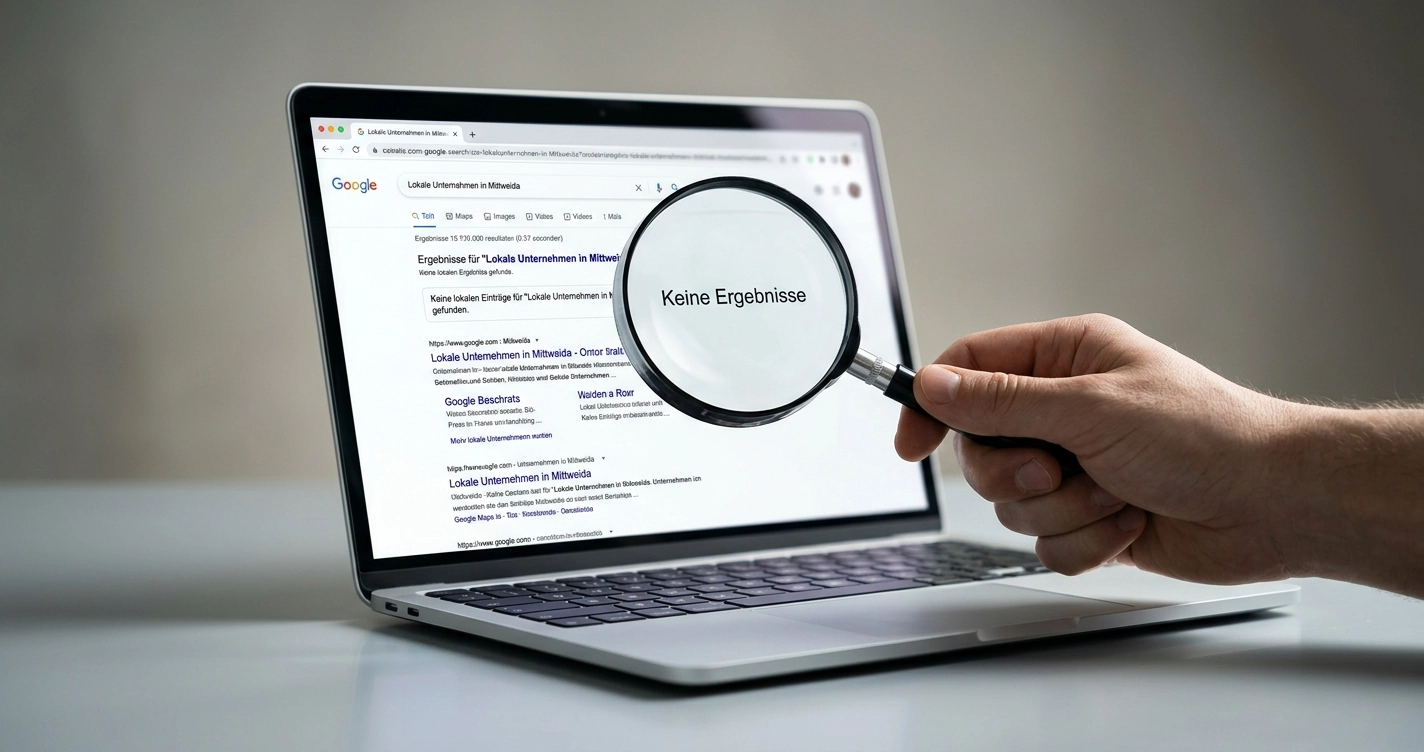 Lupe &uuml;ber Google-Suchergebnissen ohne sichtbaren Unternehmenseintrag