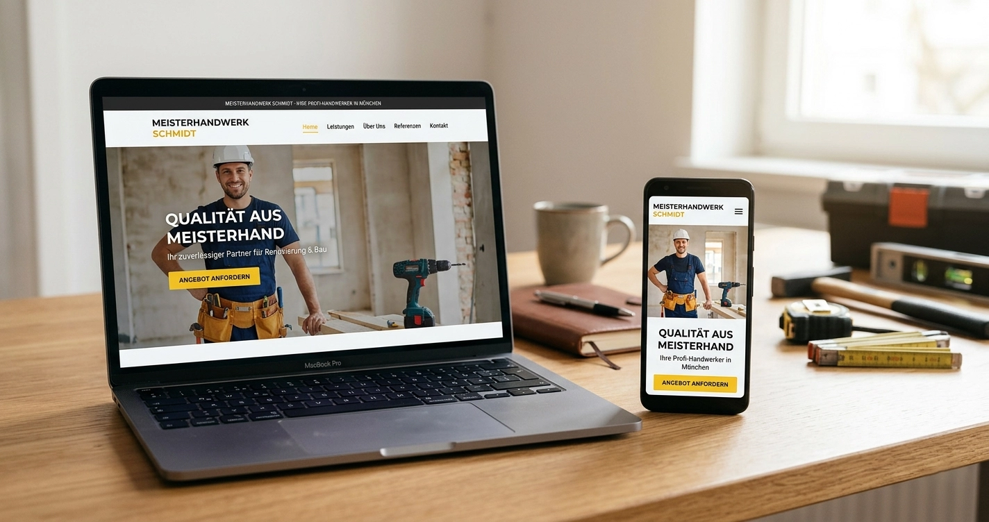 Professionelle Handwerker-Website auf Laptop und Smartphone