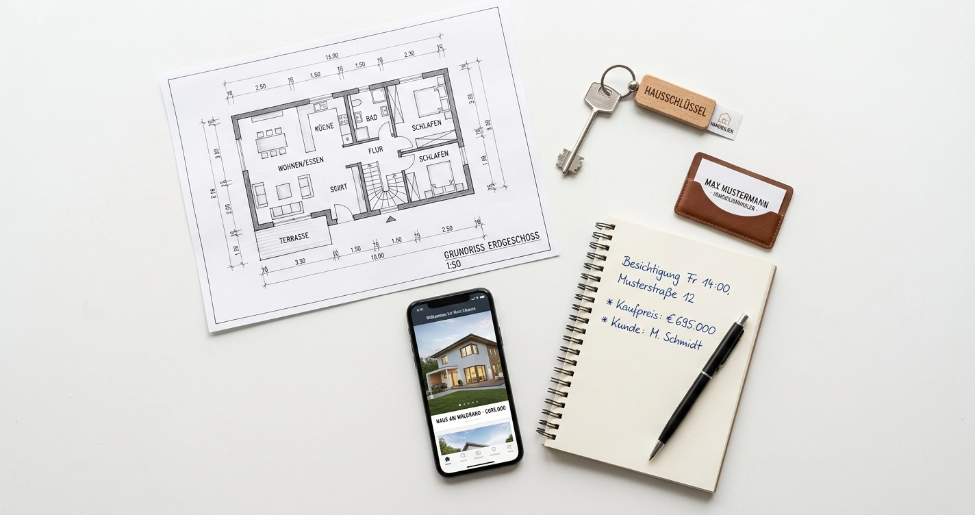 Immobilienmakler-Website mit Objektübersicht und Kontaktformular auf Laptop und Smartphone