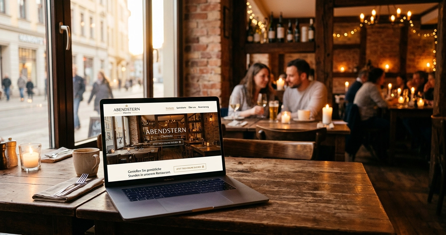 Ansprechende Restaurant-Website mit Men&uuml; und Reservierungsbutton