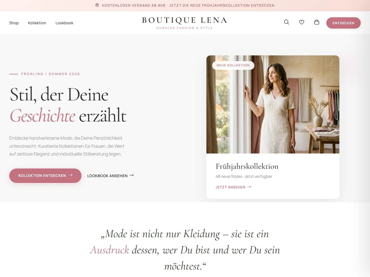 Website-Vorschau Boutique Lena, Modeboutique mit Lookbook